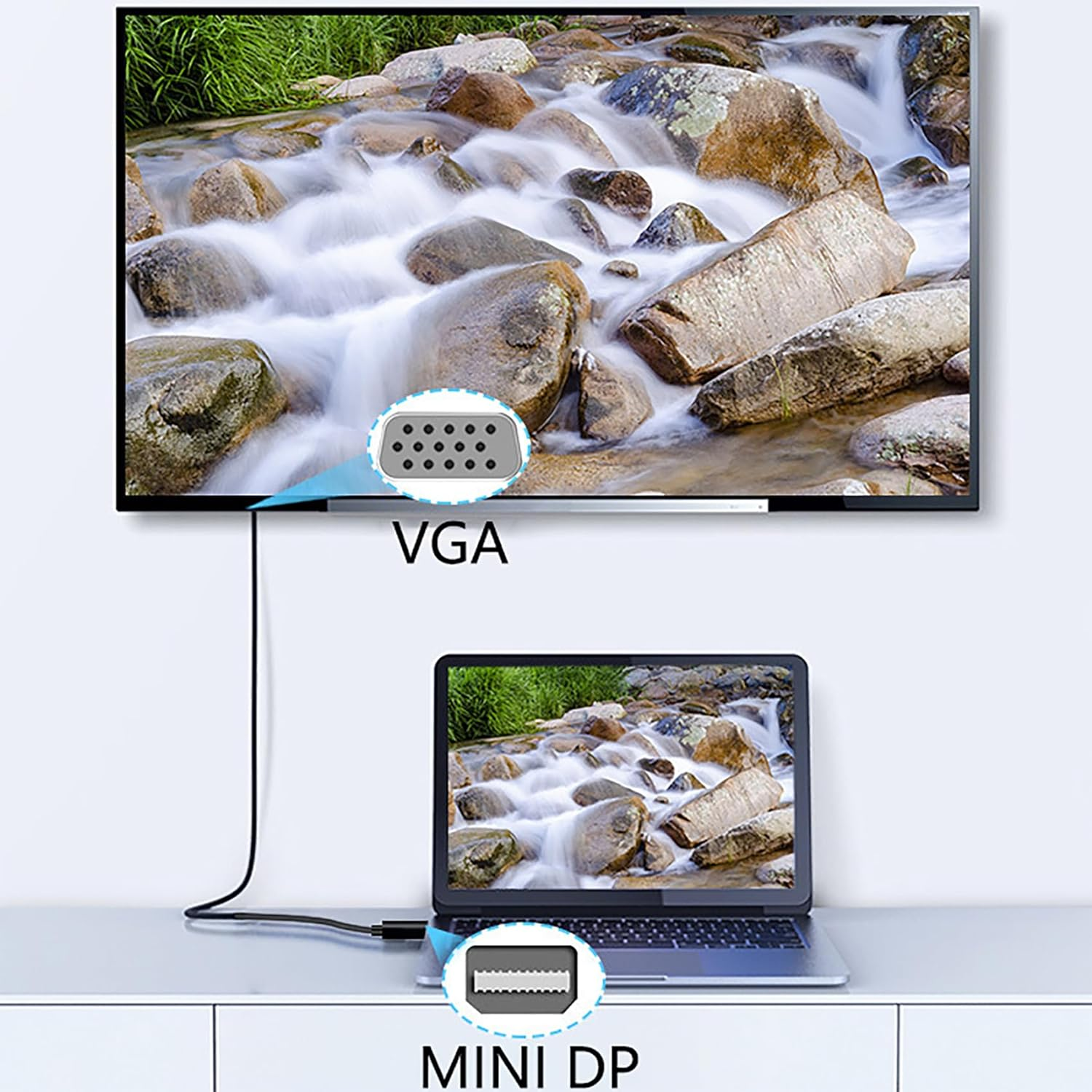 Tunghey Mini Displayport to VGA Cable, Mini Display Port DP to VGA Cable Adapter Male to Male (Thund-Erbolt and Thund-Erbolt 2 Port Compatible) for Monitor Display HDTV and Projector (1.8M) image number 3