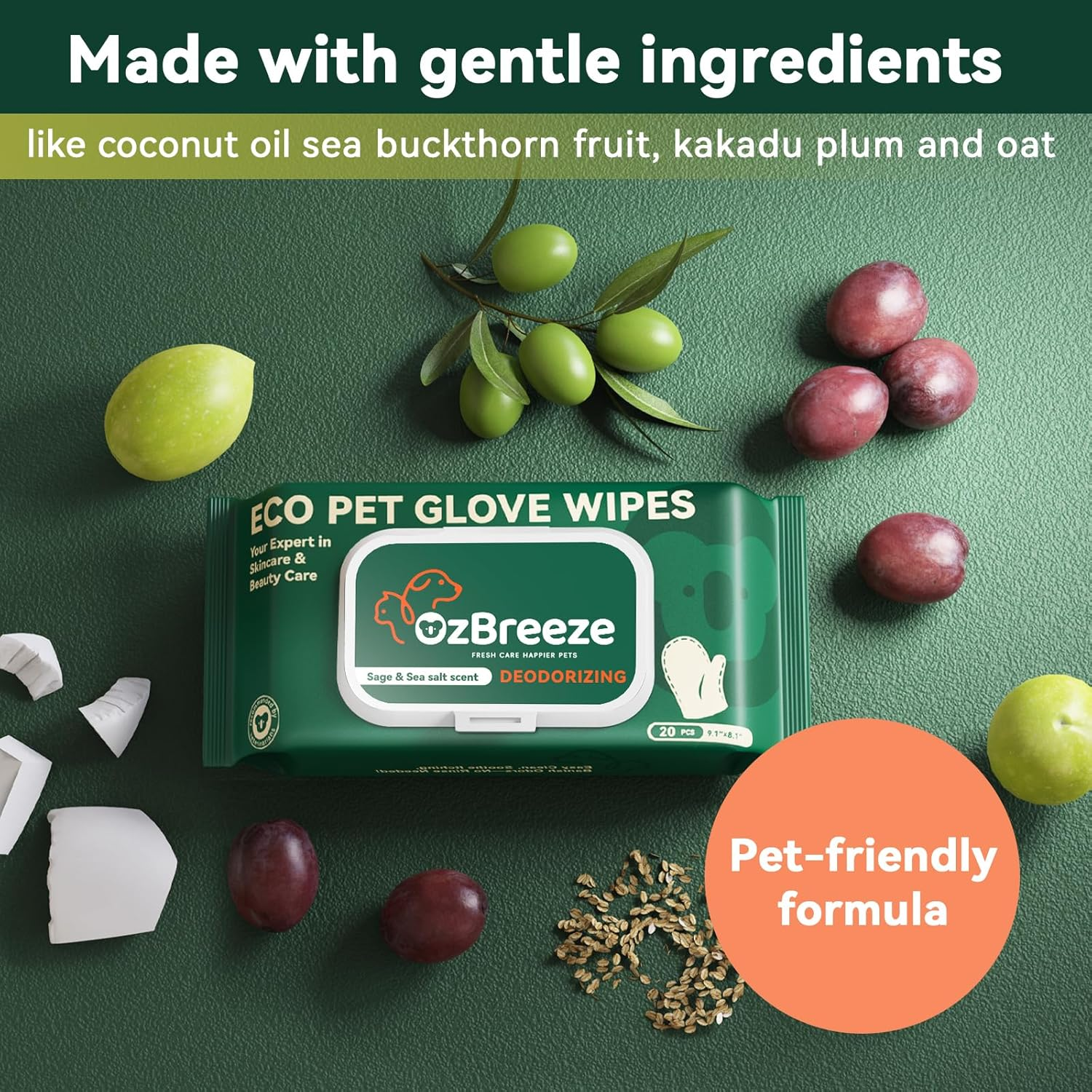 ECO PET Glove Wipes &ndash; Dog & Cat Cleaning Gloves Wipe | Bath Wipes with Coconut Oil, Sea Buckthorn, Kakadu Plum, Oat Extract | Pet Grooming Paw, Fur & Butt Wipes | Glove-Style Wet Wipes image number 4