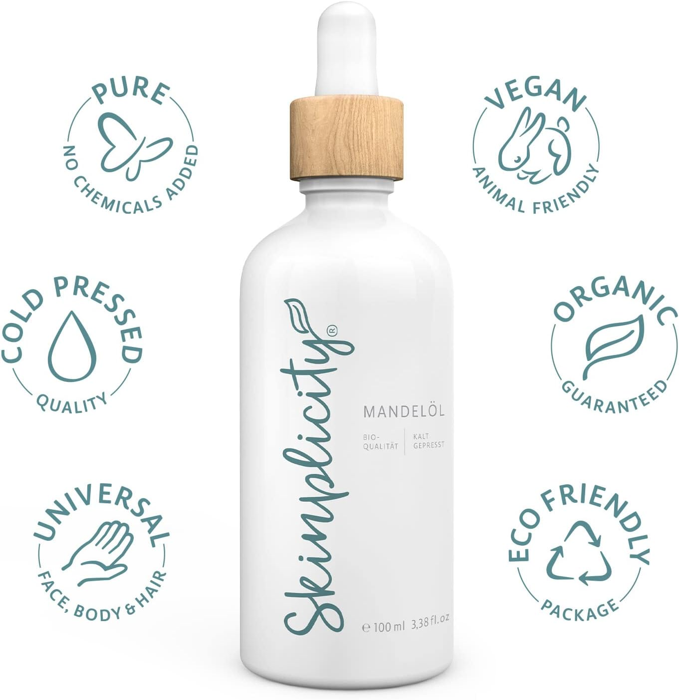 Skinplicity Organic Almond Oil for Body Care, Skin and Hair Care Natural Cosmetics, Cold Pressed and Vegan, for Dry Skin and Shiny Hair image number 5