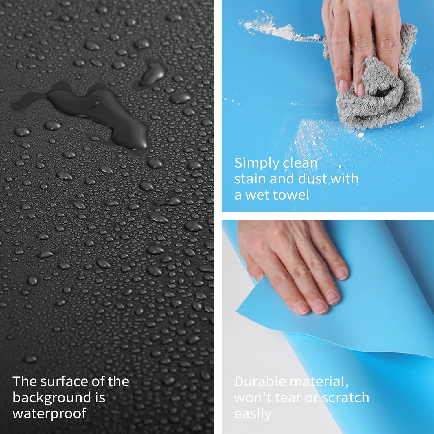 Selens Photography Backdrop Food PVC Background 50X100Cm Vinyl White/Black/Grey/Pink/Orange/Blue Kit Waterproof for Photo Studio Flat Lay Product Props Cosmetic Jewelry Shooting 6 Color - Grey,White image number 3