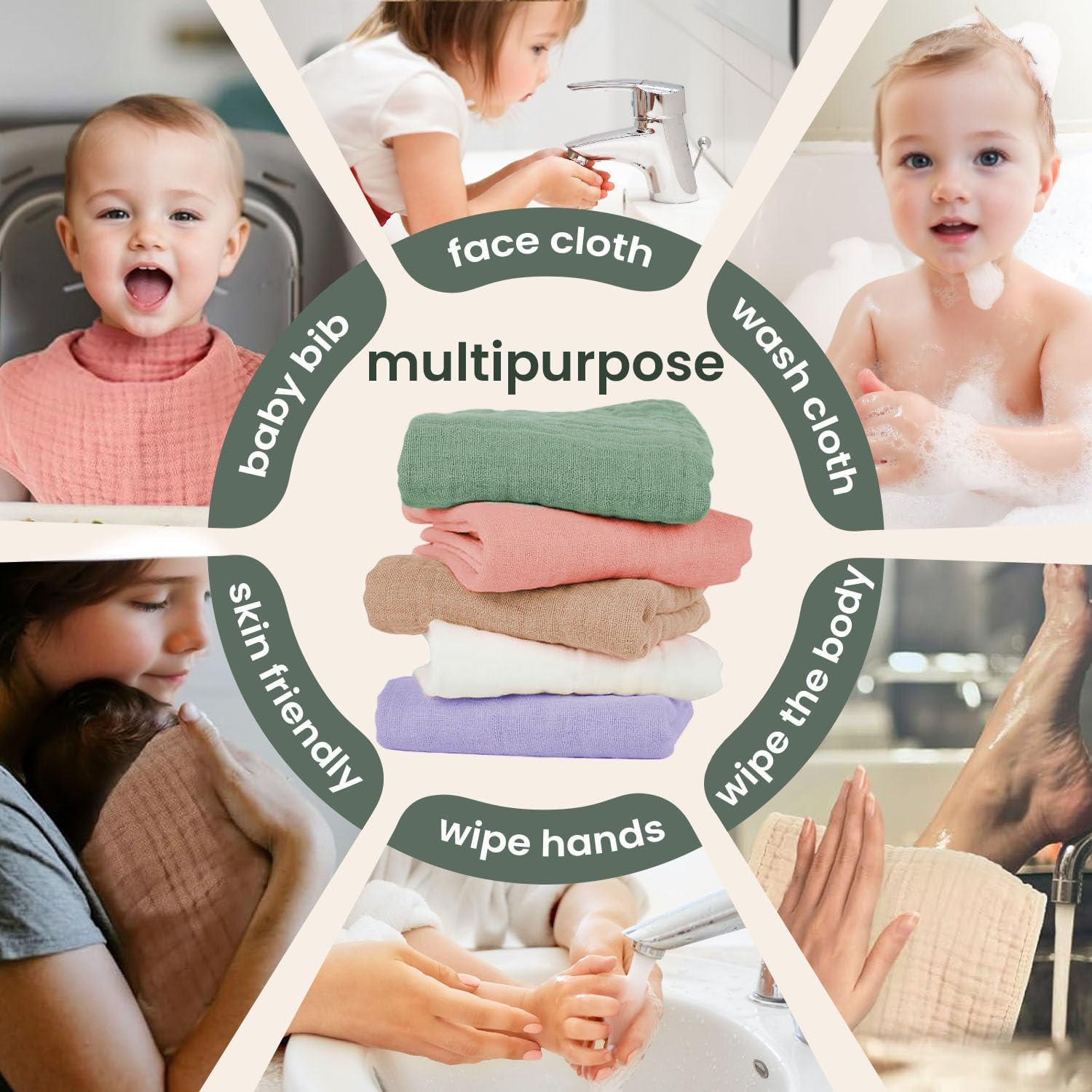 DAWNTREES Muslin Burp Cloths for Baby - 7 Pack,25X50Cm, Ultra Soft & Absorbent for Boys & Girls (Colour, 25X50Cm) image number 2