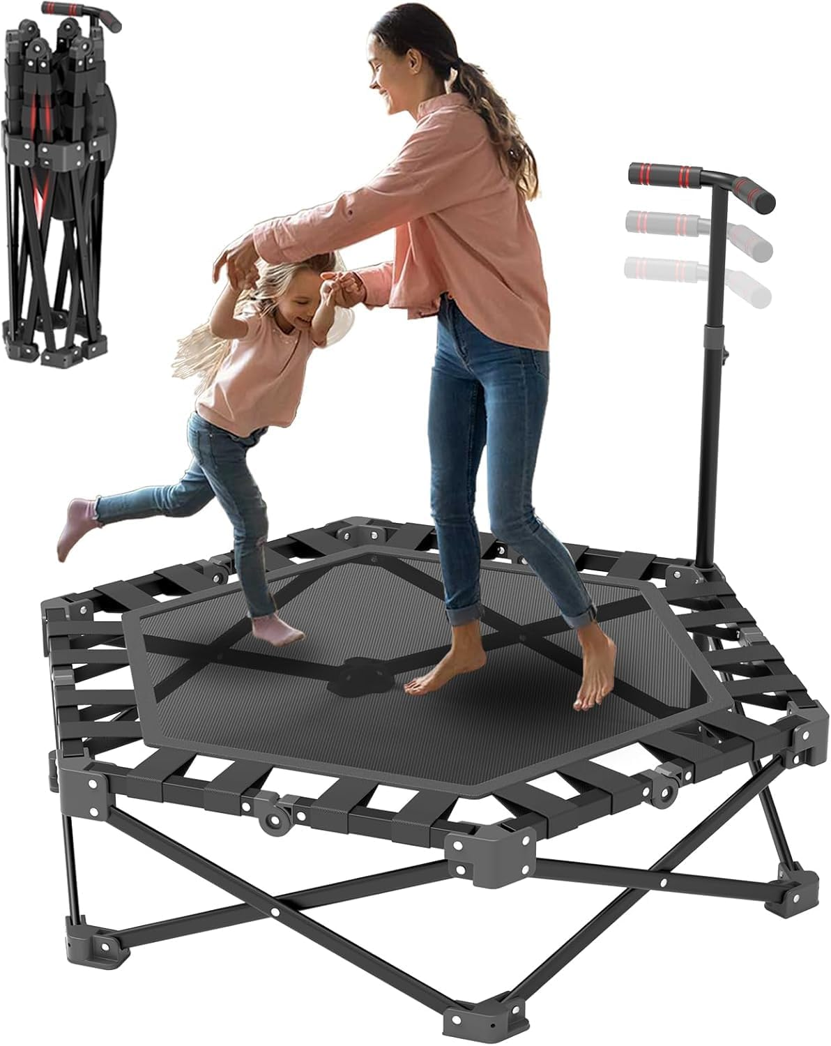AMXGPT40 Inch Trampoline Has a Maximum Load Capacity of 300KG, the Fitness Trampoline Is Equipped with Adjustable Foam Handles, Suitable for Indoor/Outdoor Exercise for Adults and Children image number 5