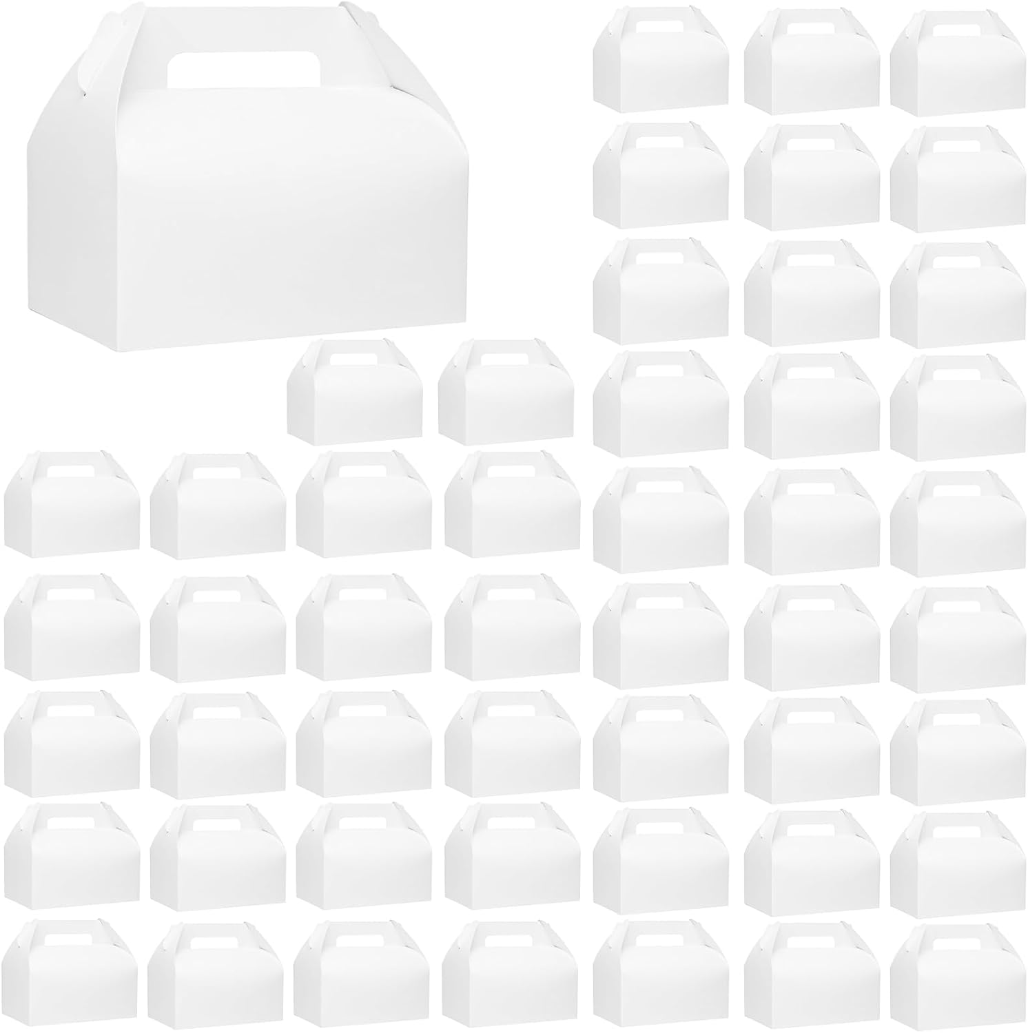 50 Pcs Treat Boxes 16X9X10Cm Kraft Paper Gift Boxes Gable Boxes Party Favor Boxes Snack Boxes Goodie Boxes Cardboard Cookie Boxes Chips Candy Treat Boxes for Birthday Party Wedding Baby Shower (White)