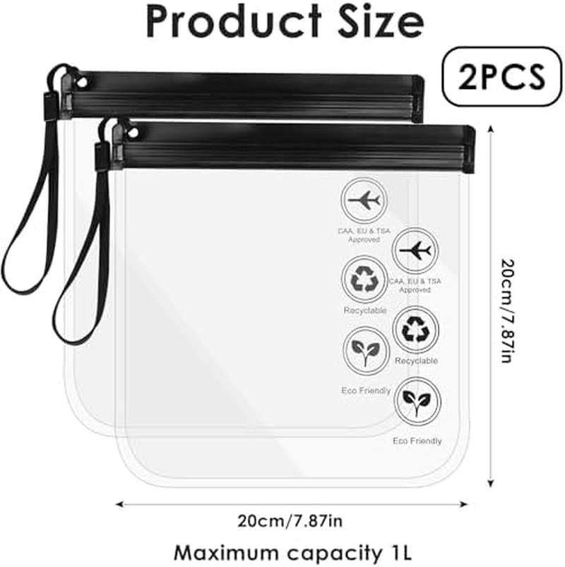 Clear Travel Toiletry Bag - (20X20Cm) Leakproof Liquid Bags for Airports, Waterproof Cosmetic & Makeup Organizer Pouch - 2 Pack Black for Carry-On Luggage (2 Black) image number 5