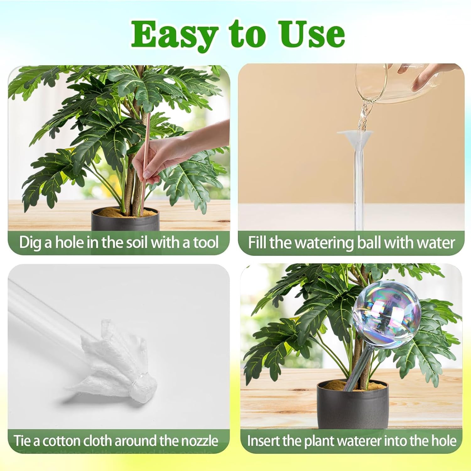 Aiiyiihii 4 Pack Plant Watering Globes, Colorful Clear Glass Water Bulbs for Indoor Plants, Decorative Automatic Water Globes for Outdoor Plants, Glass Plant Self Watering Globes for Indoor Plants - Global image number 3