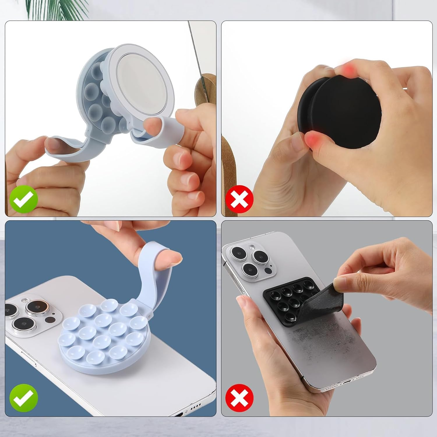 TONGLUO Silicone Suction Phone Sticky Grip with Magnetic Suction, Compatible with Magsafe Case for Hands-Free Selfies/Videos, Applicable to Mirror Shower Stand Holder for Iphone and for Android(Pink) - Blue image number 3