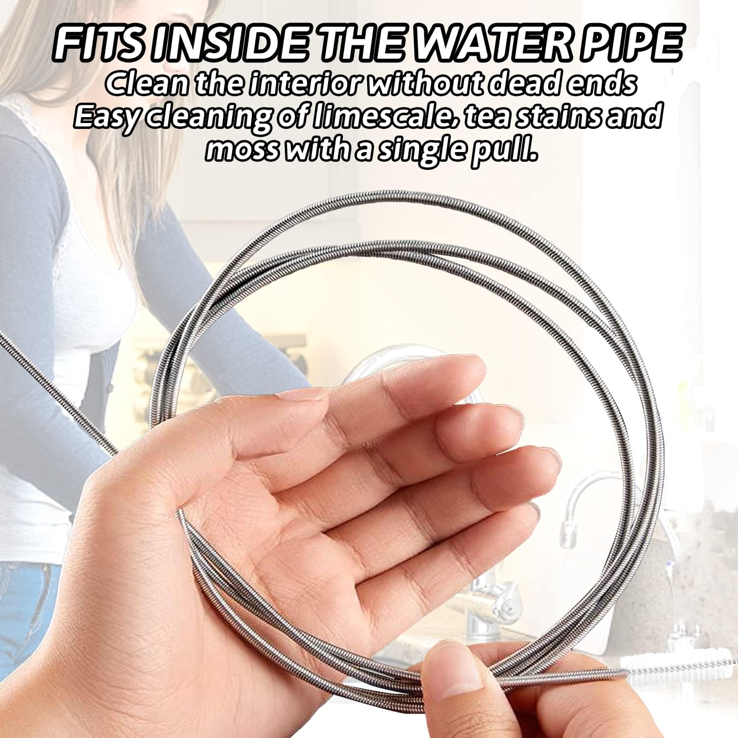 EKIND Extra Long Pipe Tube Cleaner, 59 Inches Flexible Nylon Drain Spring Brush for Cleaning Feeding Tubes and Racking Lines