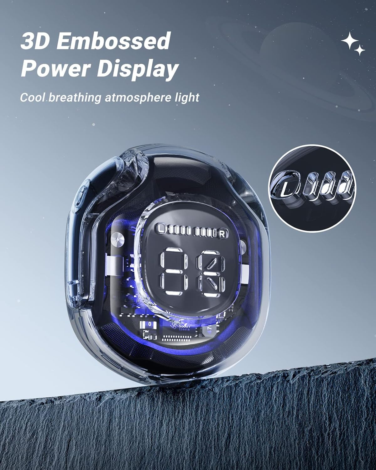 Acefast Crystal Color Wireless Bluetooth Earbuds Noise Canceling T8 (Black) - Ice Blue image number 6