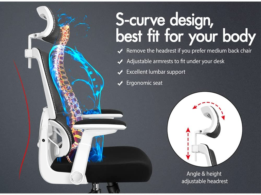 ALFORDSON Mesh Office Chair Swivel Computer Chair with Tilt & Height Adjustment, Ergonomic Executive Office Chair with Built-In Lumbar Support & Tall Backrest, Mesh Fabric Racing Chair (White) - Maxon Dark Grey image number 3