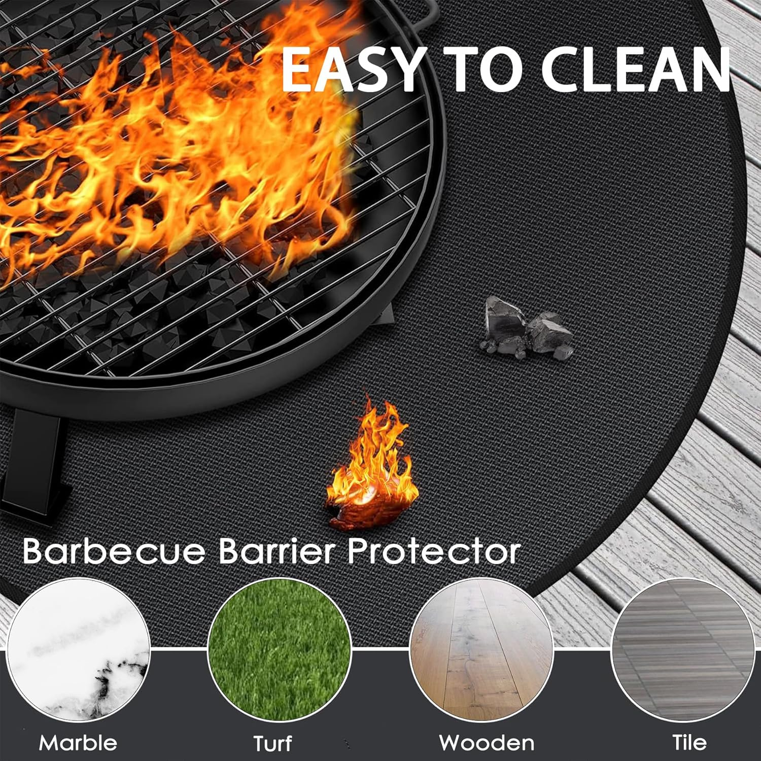 120 * 120Cm round under Grill Mats for Outdoor Grill, Double-Sided Fire Pit Mat - Oil-Proof Waterproof BBQ Protector for Charcoal, Flat Top, Smokers, Gas Grills, Upgraded Thickness 0.5Cm image number 2