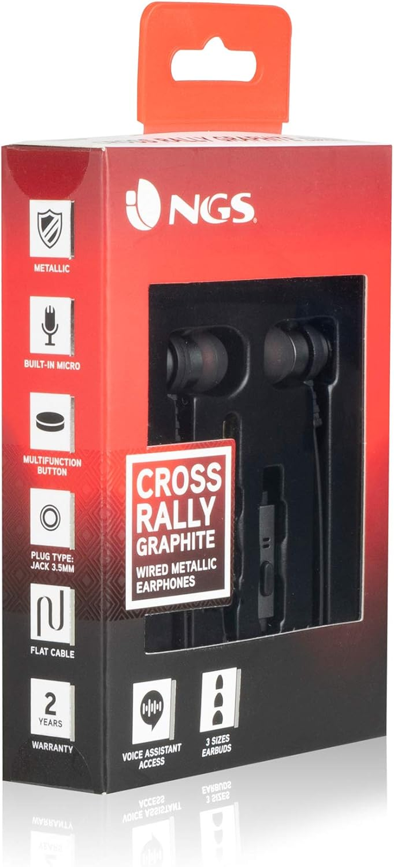 NGS Cross Rally Graphite In-Ear Headphones with Voice Assistant Technology and Integrated Microphone - Graphite - S/M/L Graphite image number 1