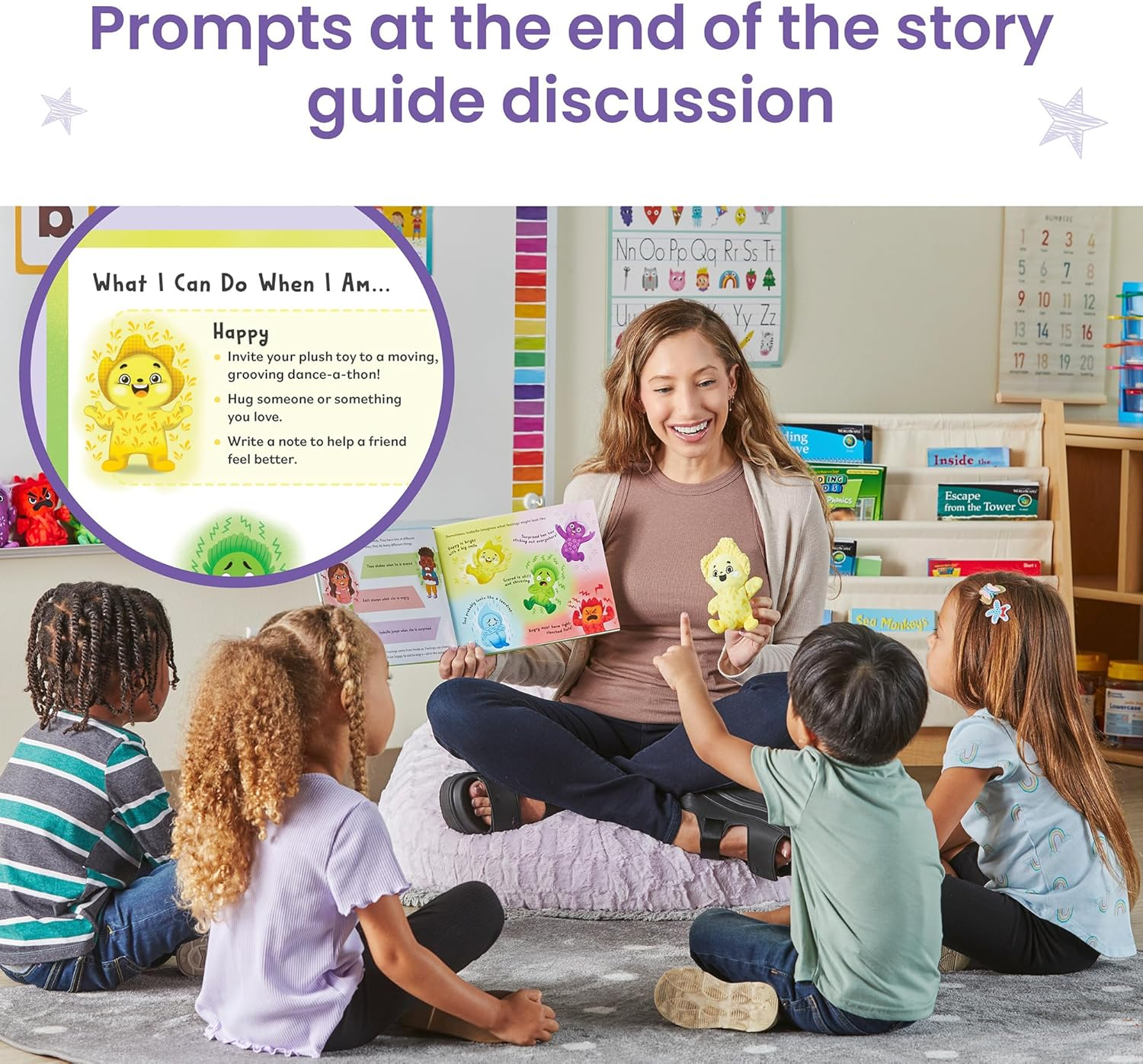 Hand2Mind Feelings Family Introductory Storybook and Plush Set, Toddler Emotions Book, Social Emotional Learning Activities, Play Therapy Toys, Preschool Books 3-5, Calm down Corner Supplies image number 3