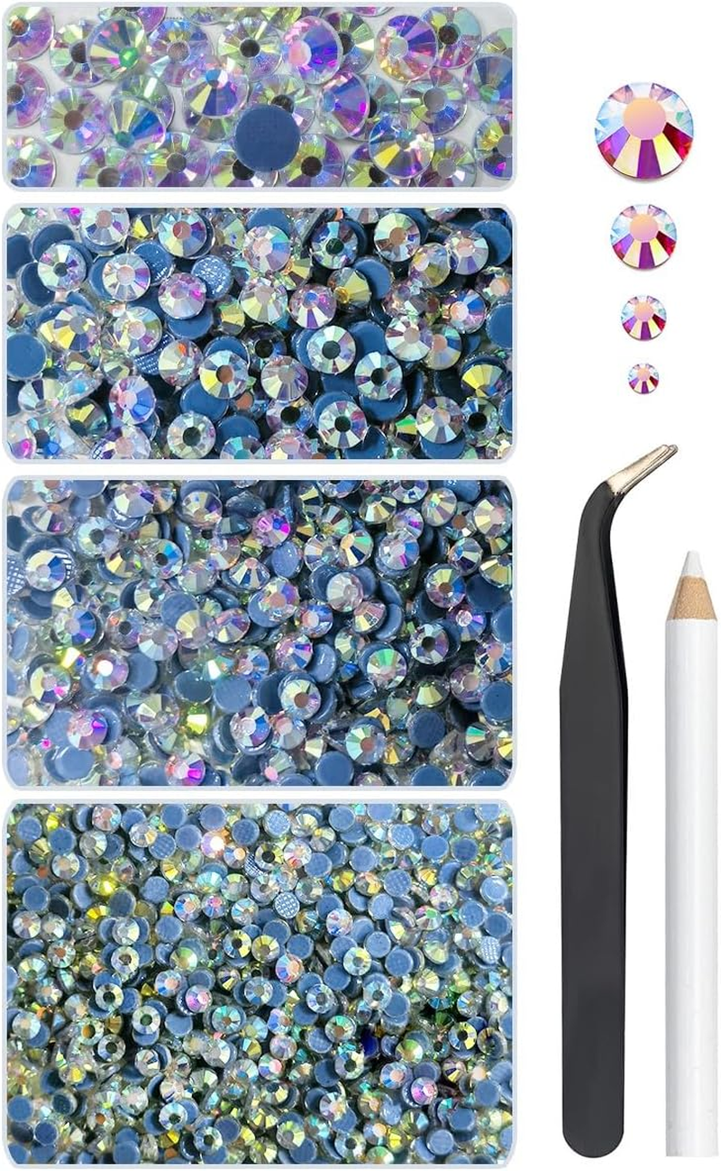 Qiipii Hotfix Rhinestones Flatback Golden Rhinestones for Crafts Clothes 4 Sizes SS10-SS30 Hot Fix K9 Glass round Champagne Gold Crystals Stones Gems W Pick Pen for Crafting Shoes Bag DIY Decoration