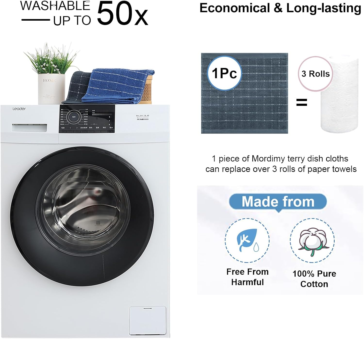 Mordimy 100% Cotton Terry Cloth Dish Cloths, Soft and Absorbent Checkered Dish Towels, Quick Drying Dish Rags for Washing Dishes, 12 Pack, 12 X 12 Inches, Grey image number 4