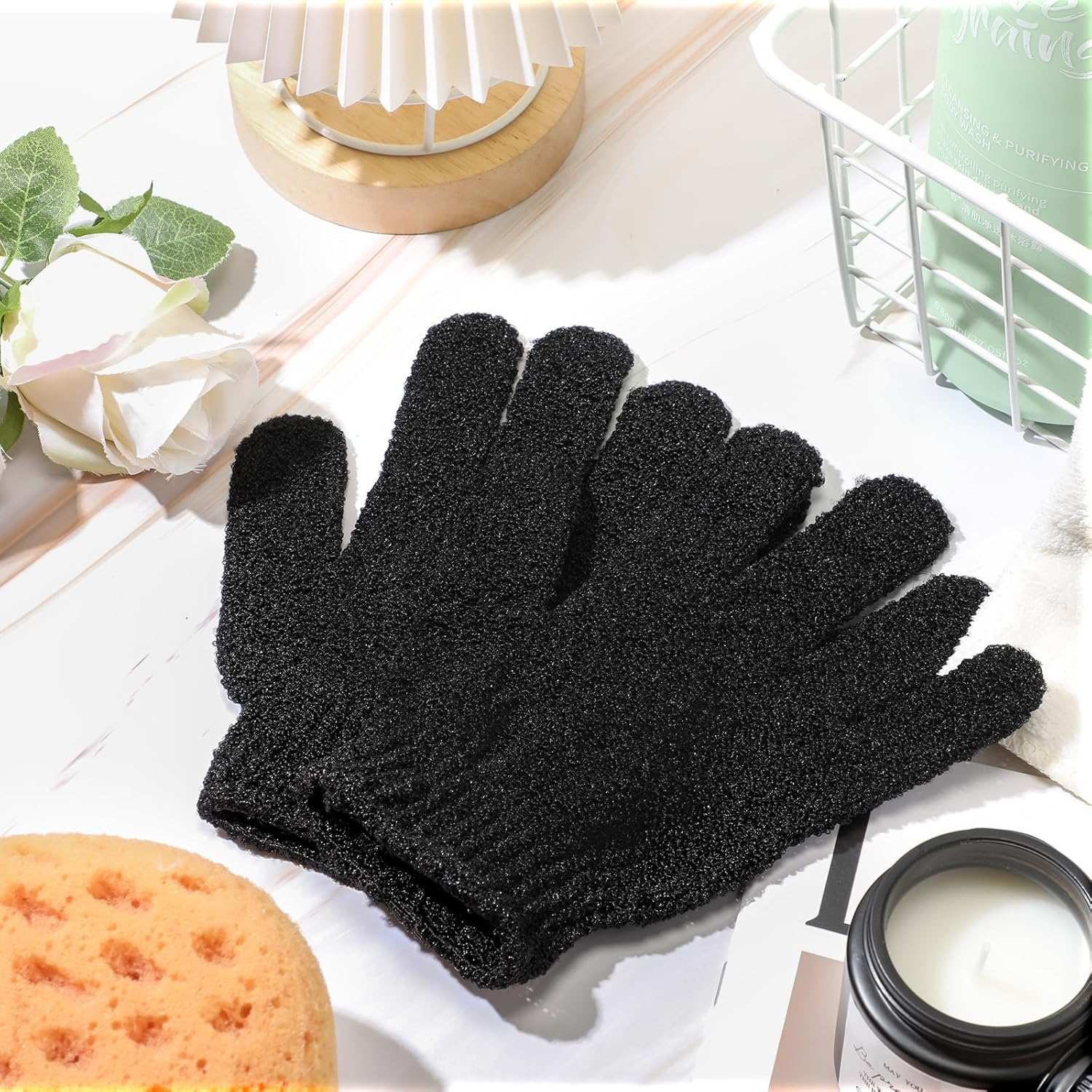 Ramede 30 Pair Exfoliating Gloves Double Sided Nylon Colorful Shower Gloves for Men Women Beauty Spa Massage Shower Deep Clean Body Skin Bathing Scrubber Accessories (Black) image number 1