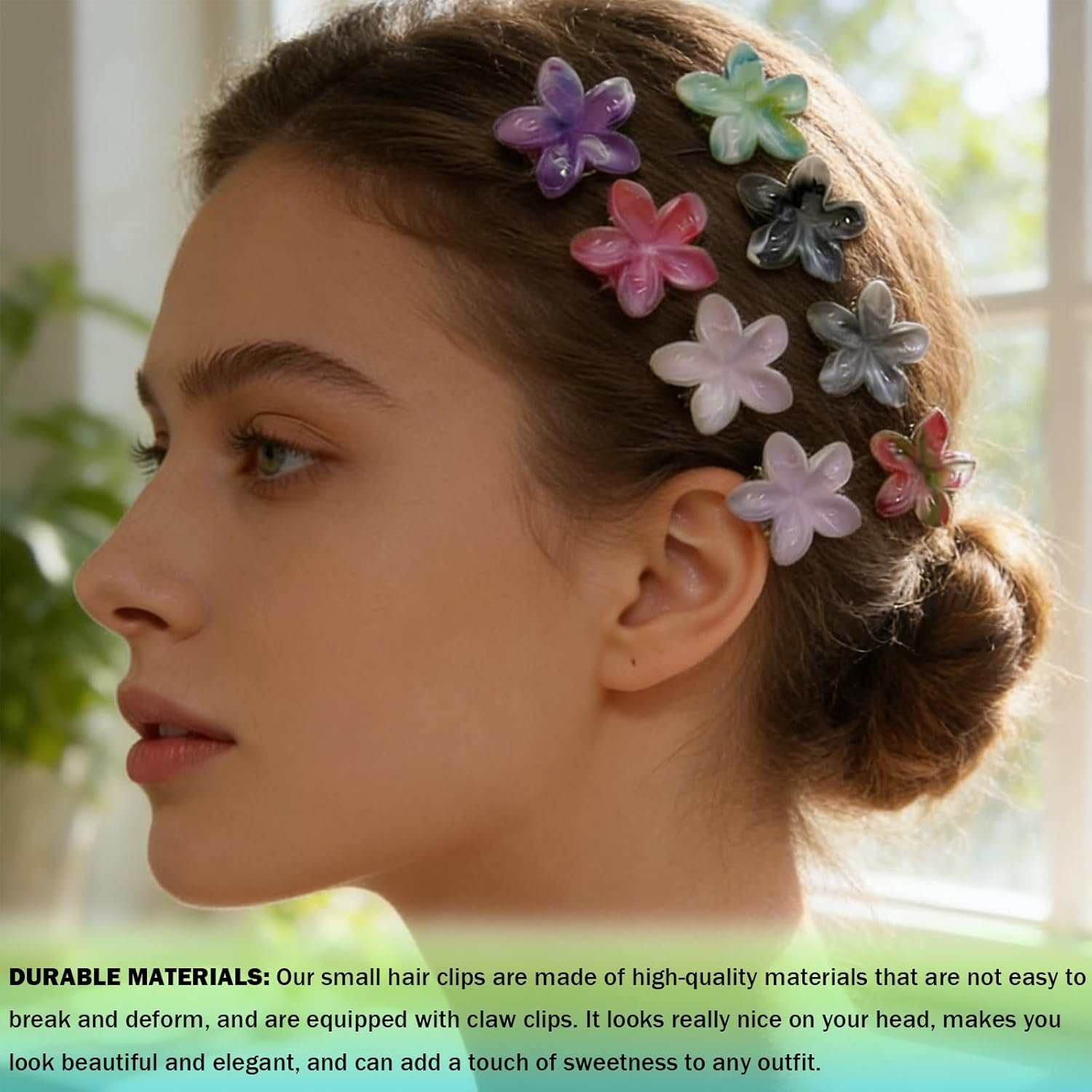 FISH DRAGATE Pack of 12 Hair Clips Flower, Marbled Flowers Hair Clips, Flower Hair Clips, Hair Clip, 6 Colours, Women'S Accessories, Flower Hair Clip, for Girls, Wedding, Party image number 5