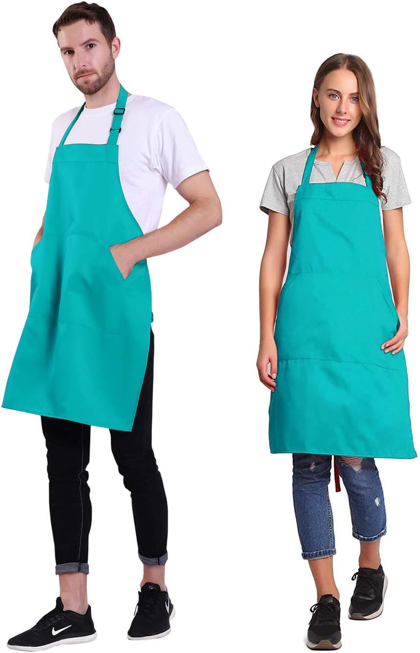 BIGHAS Adjustable Bib Apron with Pocket Extra Long Ties for Women Men, 18 Colors, Chef, Kitchen, Home, Restaurant, Cafe, Cooking, Baking (Scuba Blue) image number 2