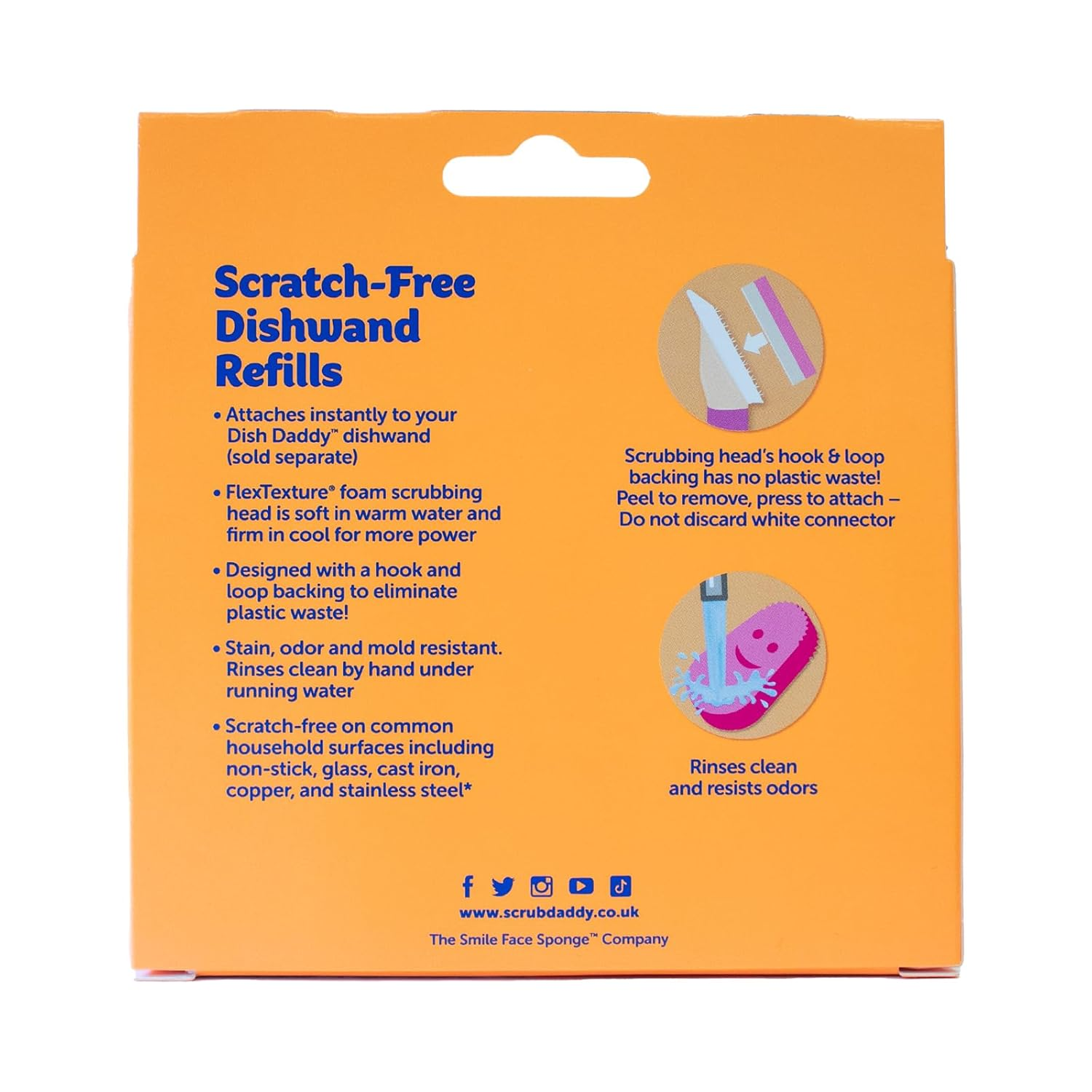 Scrub Daddy Dish Wand Sponge Replacement Heads, Soap Dispenser Scrub Brush, Texture Changing Dish Brush with Liquid Dispenser, Brushes with Scraper and Removable Head Sponges, 2 Pack Pink