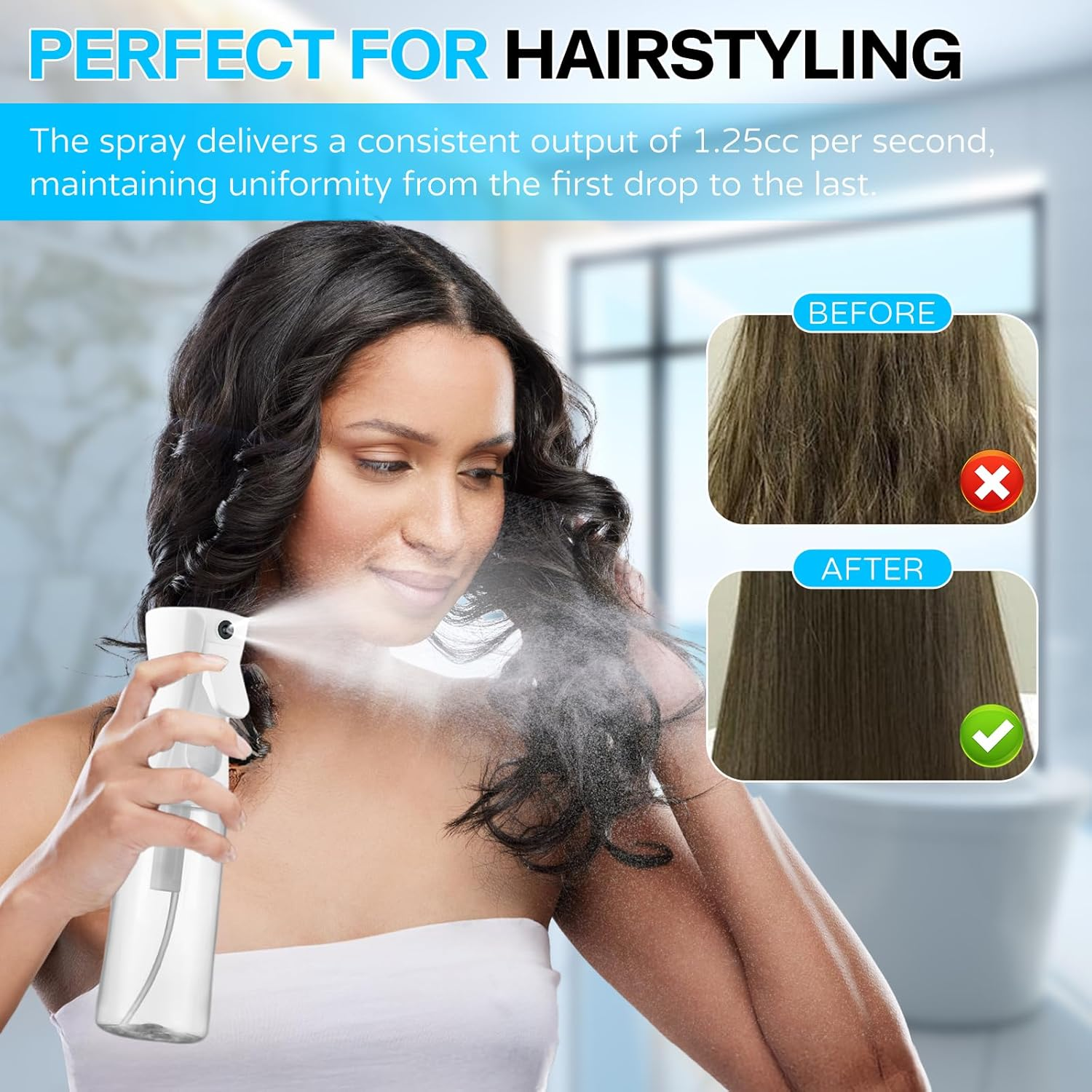 Continuous Spray Bottle for Hair - 2 Pack 200Ml/6.8Oz Empty Ultra Fine Mister Spray Bottles | Plastic Water Mist Sprayer for Hair Styling, Cleaning, Plants, Salons, Misting & Skin Care (White + Black) image number 4