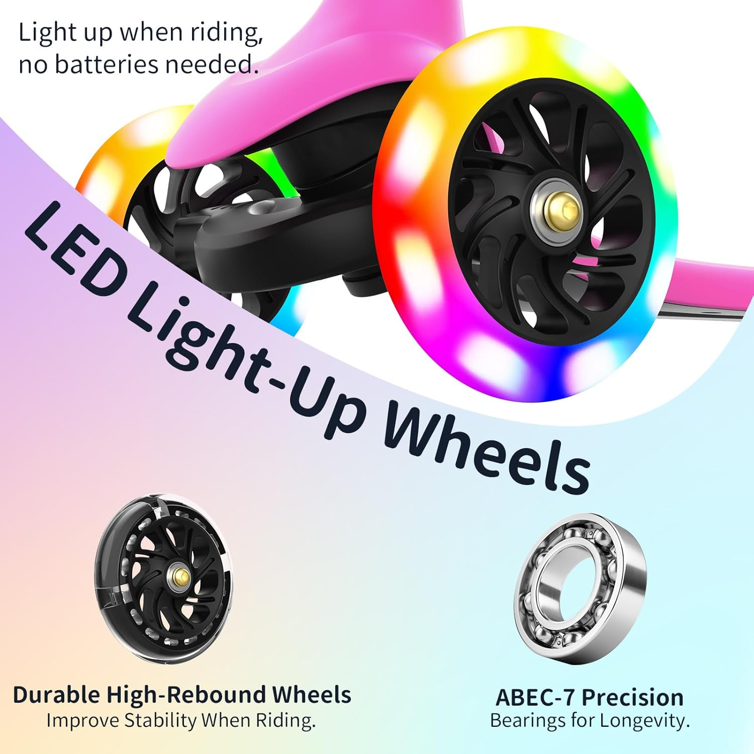 BELEEV A6 Kids Scooter with Light-Up Wheels & Deck, 3 Wheel Scooters for Girls Boys Ages 3-8, 4 Adjustable Height, Lean to Steer, Non-Slip Deck, Toddler Scooter for Children image number 3