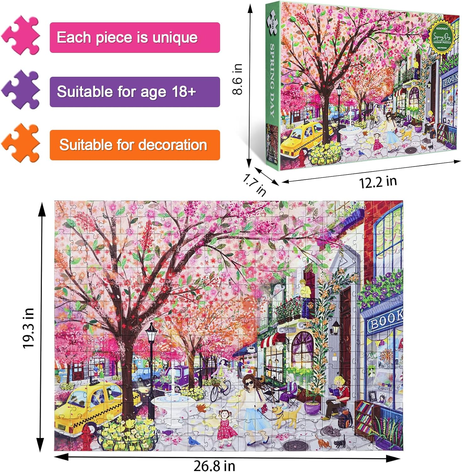 Spring Puzzles for Adults 500 Pieces Spring Avenue Puzzles for Decoration Colourful 500 Piece Jigsaw Puzzles for Adults, Teens and Families, 26.8 X 19.3 Inch