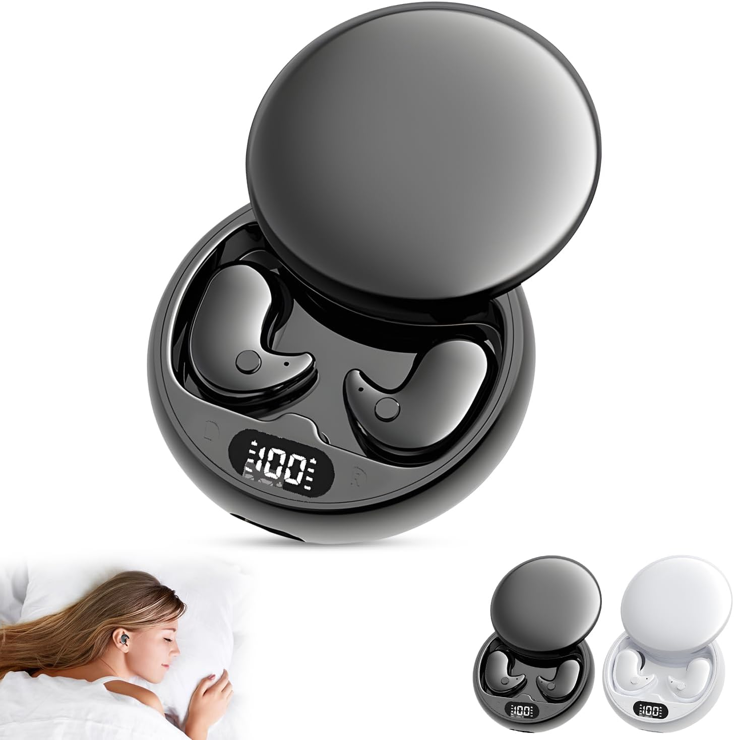 Sleep Ear Buds, Invisible Sleep Wireless Earphone, Comfortable Fit LED Power Display Clear Sound for Sleeping Working Hiking (White)