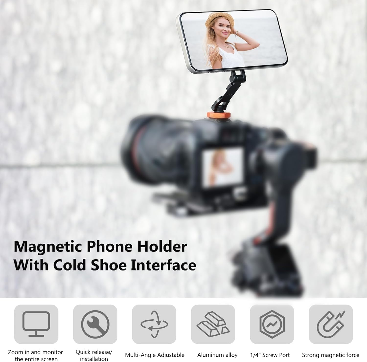 Wisoqu Magnetic Phone Tripod Mount Adapter with 1/4 Inch Screw Hole and Cold Shoe, Foldable Phone Tripod Holder for 12-16 Series Smartphones image number 4