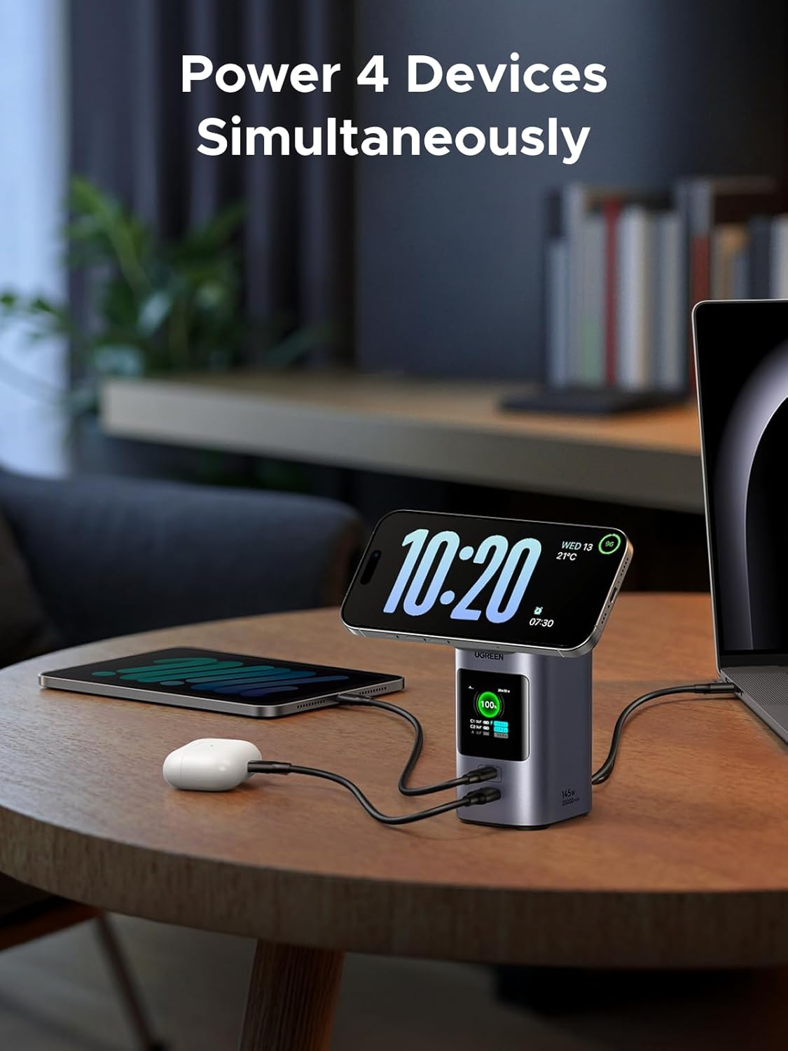 UGREEN 145W Power Bank 20000Mah Qi2 Certified Nexode Portable Charger 72Wh 15W Magsafe Wireless Fast Charging Battery Pack 3 USB Ports with TFT Display for Iphone 17 Pro Max, Macbook, Ipad, Galaxy S25 image number 4