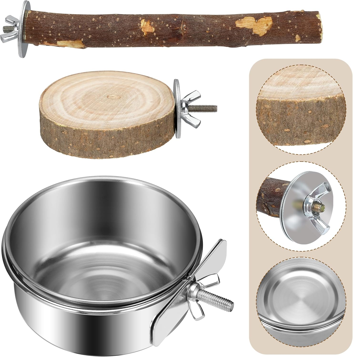 Bird Perches 9 Pack, Parakeet Toys Wooden Parrot Stand Branch, Bird Cage Accessories with Bird Feeding Cup, Bird Toys for Cockatiels Small Birds