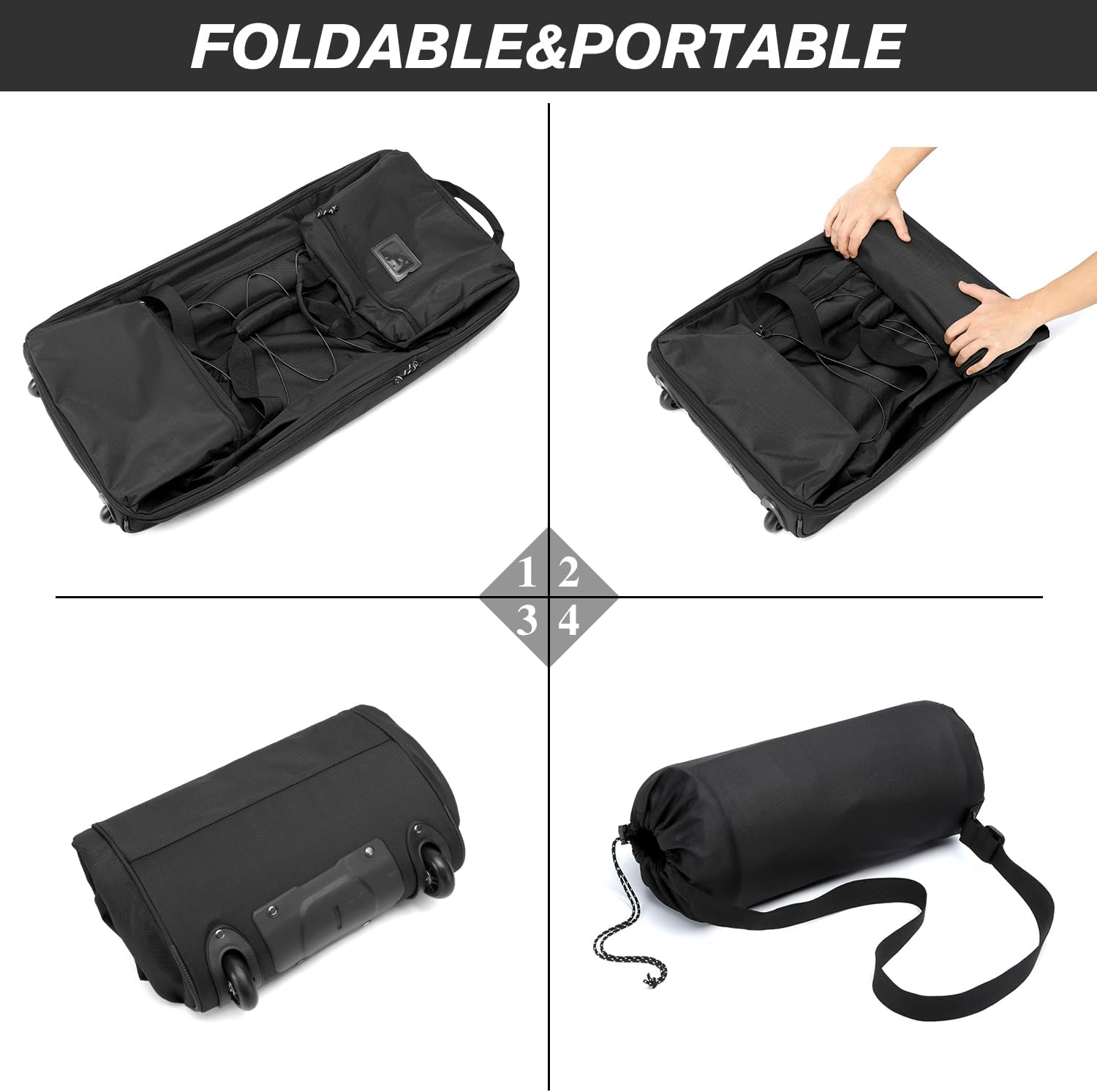 Laripwit Collapsible Duffle Bag with Wheel Extra Large 167L Expandable Travel Duffel Bag for Men Rolling Foldable Luggage, Black, 35.4 Inches Extra Large, Extra Large Duffle Bag image number 6