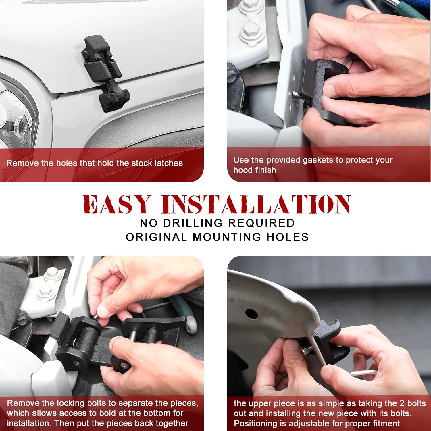 Seven Sparta Hood Latches Aluminum Hood Catch Compatible with Jeep Wrangler JK/JKU 2007-2017, JL/JLU 2018-2022 & Jeep Gladiator 2020-2022, 1 Pair (Base)