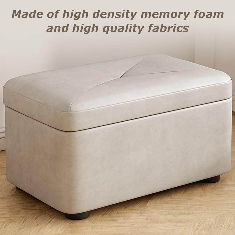 Foldable Storage Box, Footstool Stool Coffee Table, Portable Footrest Seat, Storage Bench with Non-Slip Foot Pads, Suitable for Living Room & Bedroom (Grey, 40 * 26 * 27 CM) image number 1