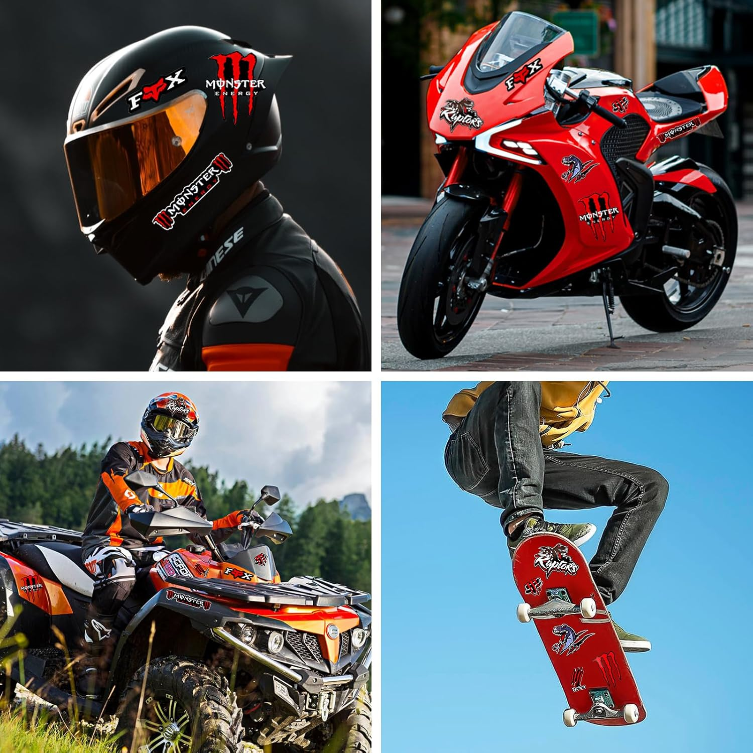 Cretassion Reflective Monster Energy Sticker, Waterproof Sticker Motorcycle Cool, High-Quality Stickers for Motorcycles, Motorcycle Helmet, Skateboard, Car and Off-Road Motorcycles Red image number 4
