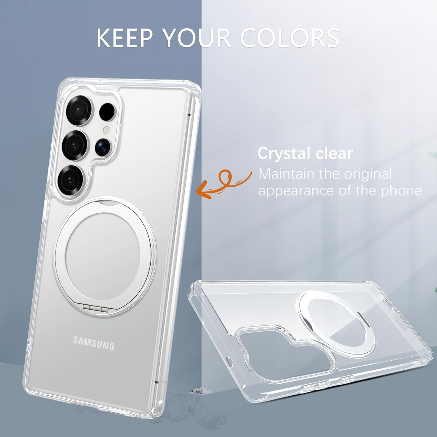 Telaso Case for Samsung S25 Ultra, Compatible with Magsafe Transparent 360&deg; Rotatable Ring Stand Magnetic Shockproof anti Slip Phone Case for Samsung S25 Ultra, Clear image number 1