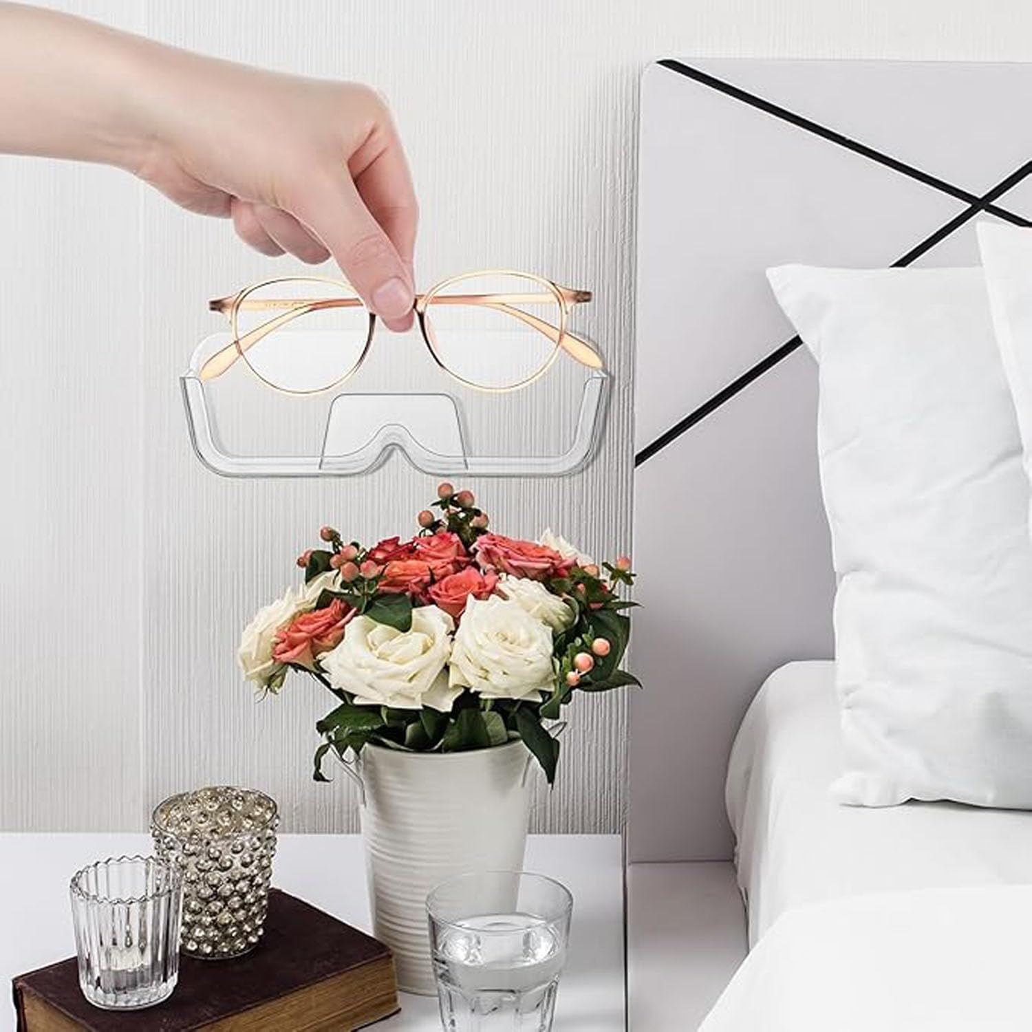 Hanging Sunglasses Organizer,2Pcs Clear Wall Mounted Adhesive Glasses Holder,Acrylic Sunglasses Holder image number 4