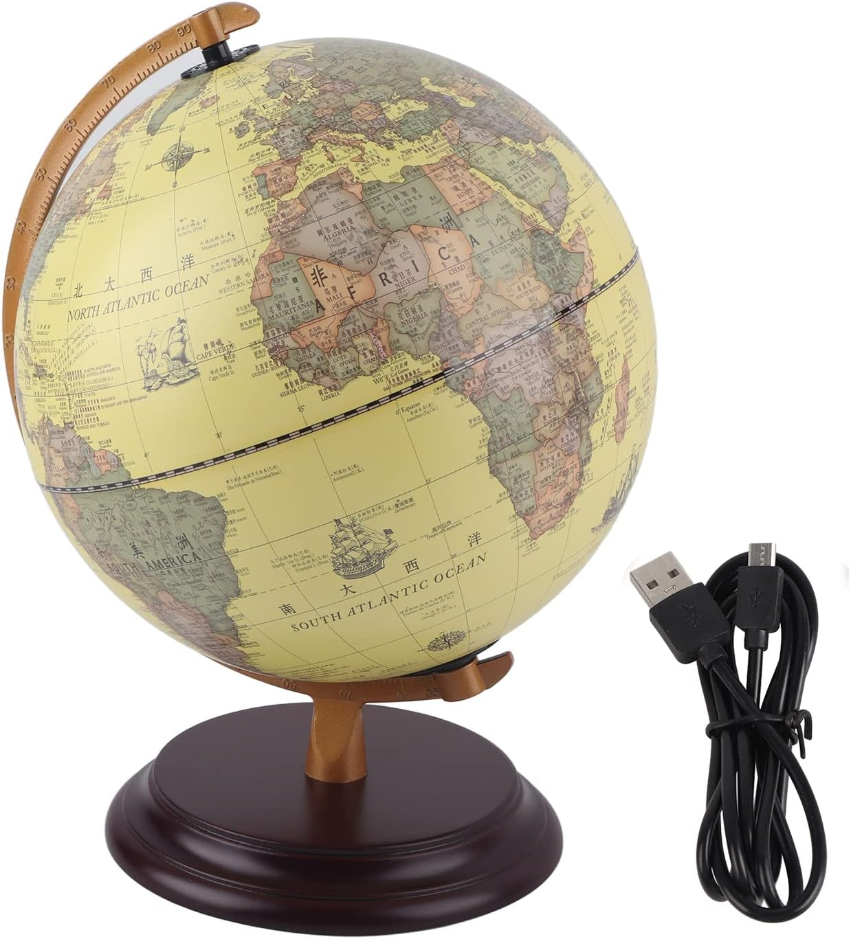 Vintage Ornaments 25CM Small Globe, Globe, for Home Office (25Cm Antique with Light) image number 3