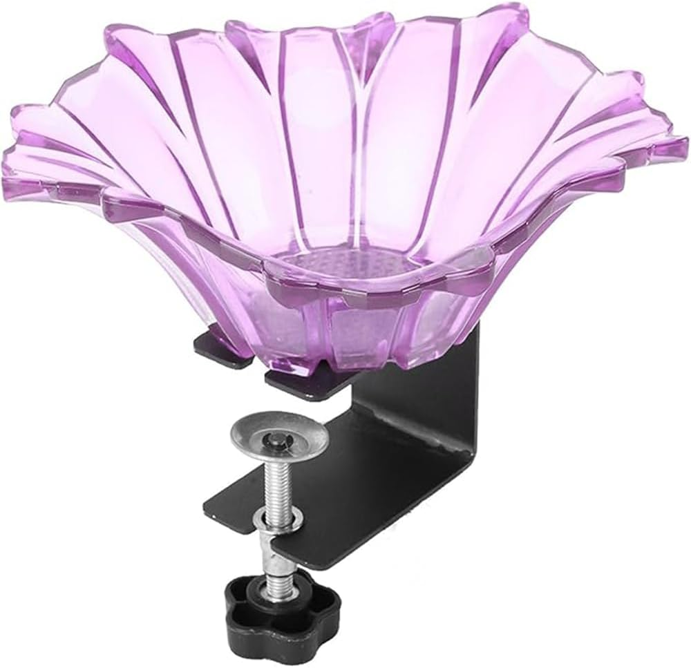 Violet Bird Feeder Stand Set Multi Feeder Hanging Kit,Plastic Carbon Steel Flower Shape,Bird Food Holder Container,For Balcony Porch Railing Bird Feeder image number 4