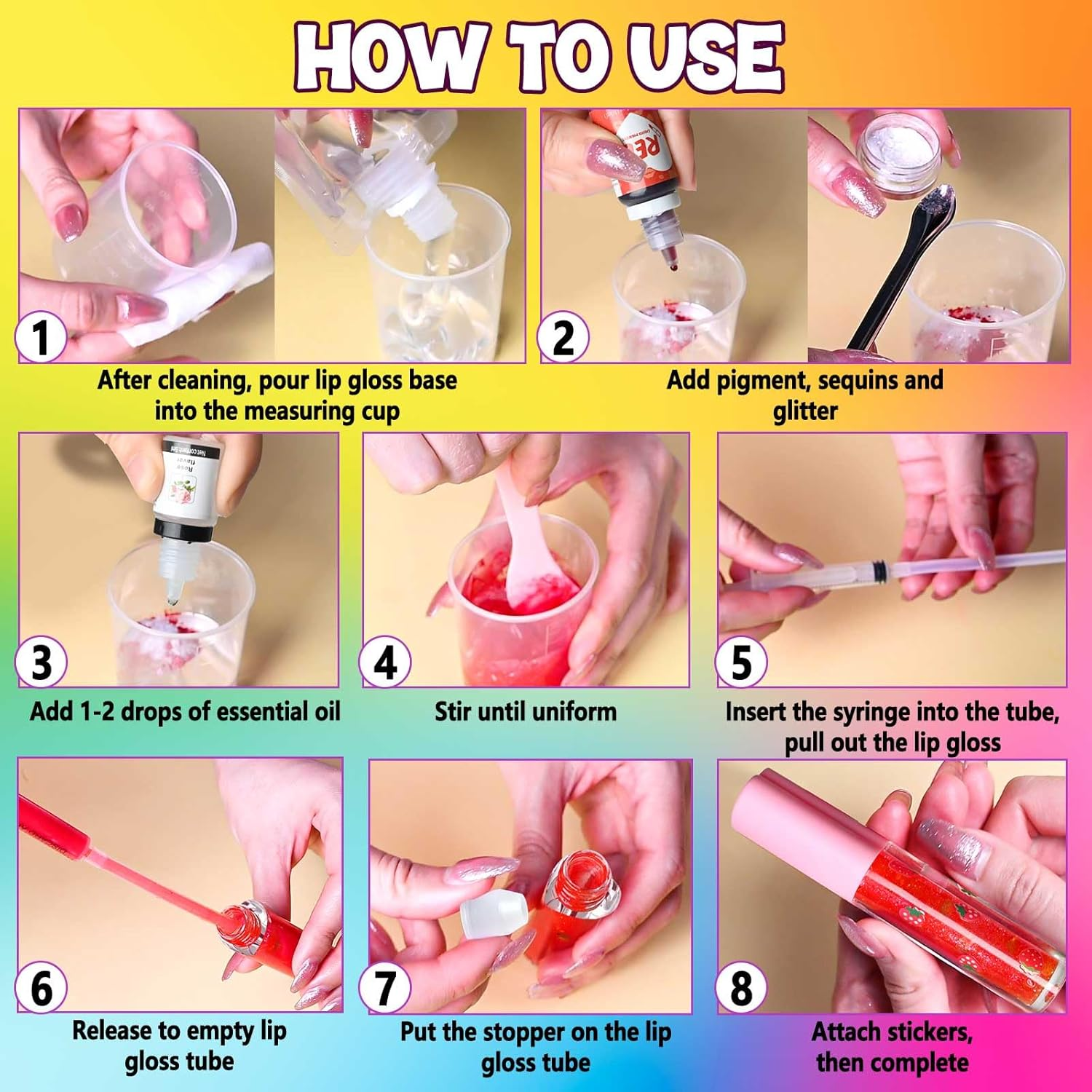 Jcoos Lip Gloss Making Kit, 73PCS Fun Make Your Own Lip Gloss Kit Kids, Beginner, Lipgloss Sets for Girls, DIY Lipstick Set, Moisturizing Lip Oil Base, Gifts for Tween Girls, Teens, Daughters, Women image number 5