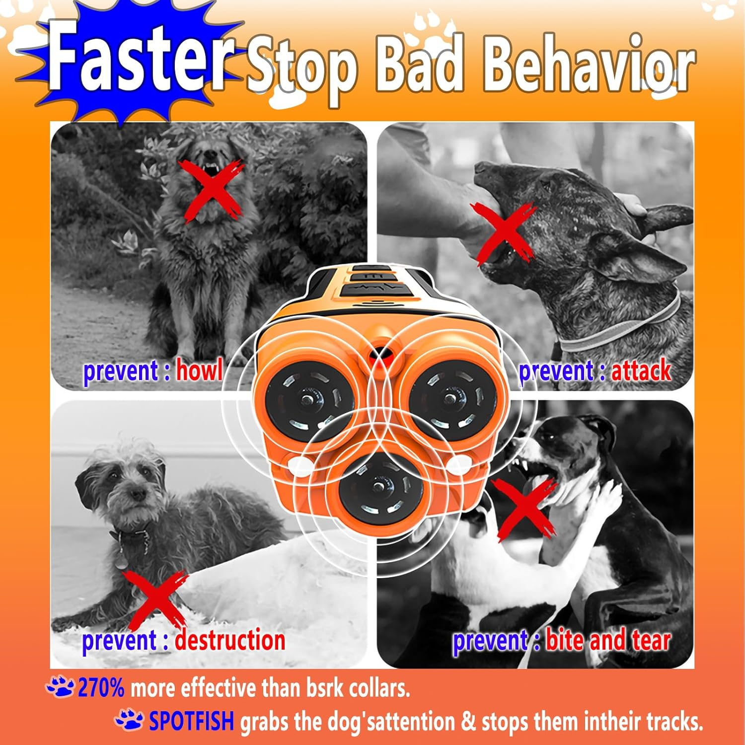 Dog Bark Deterrent Devices,Tripling anti Barking Device for Dogs,Flash Vibration Ultrasonic Stop Neighbors Dog Barking Silencer,Bark Deterrent Device,Can Be Used Dog Clicker for Control Training