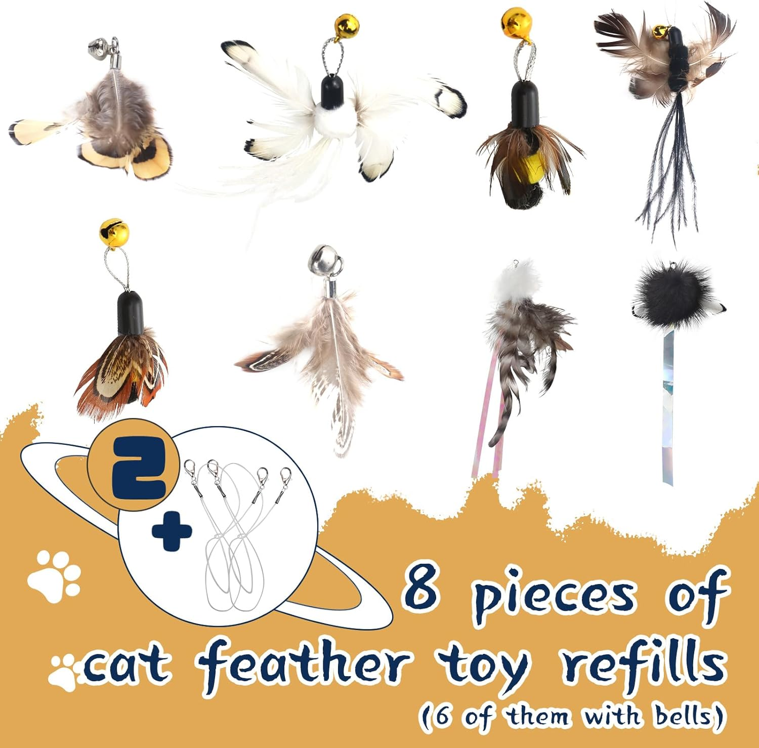 LELE LIFE 1.78M Cat Toys for Full Fun, Interactive Cat Toy for Indoor Cats, 2 Retractable Poles and 8 Cat Feather Toys, Bell Teaser Refills image number 6