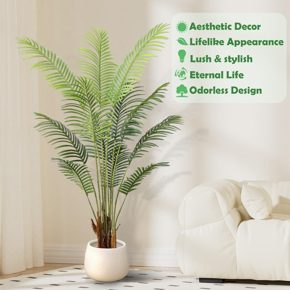 YUZU-SZ Large Artificial Areca Palm Tree 160Cm,Tall Realistic Fake Plant with 12 Leaves, Indoor Faux Tree for Home & Office Decor, Potted Tropical Greenery image number 1