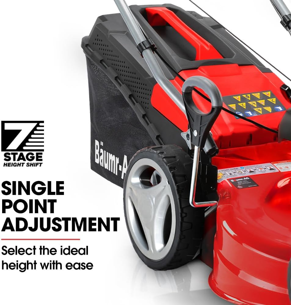 Baumr-Ag 18" 150Cc Self Propelled Lawn Mower, 7 Height, Steel Deck, Cup Holders, 4-Stroke Petrol Lawnmower - 740SX image number 2