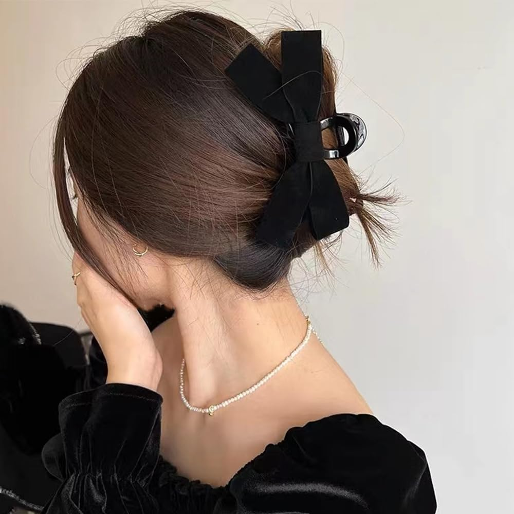 Velvet Bow Claw Clips for Women Bowknot Hair Clip Vintage Bow Hair Barrette for Tin Thick Hair Women Hair Jaw Clips Large Butterfly Clamps for Hair Claw Accessories image number 1