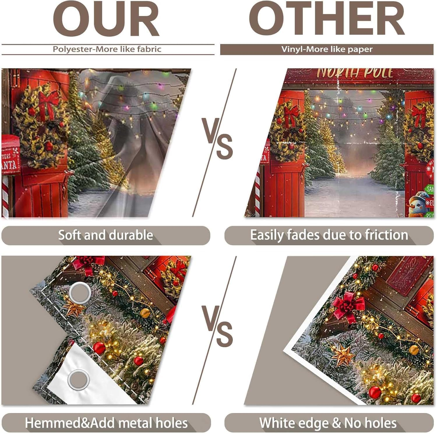 Christmas Backdrop,7X5Ft Xmas North Pole Barn Door Theme Background Photography for Merry Christmas New Year Family Holiday Party Supplies Photo Pictures Banner Studio Decor Booth Props image number 2