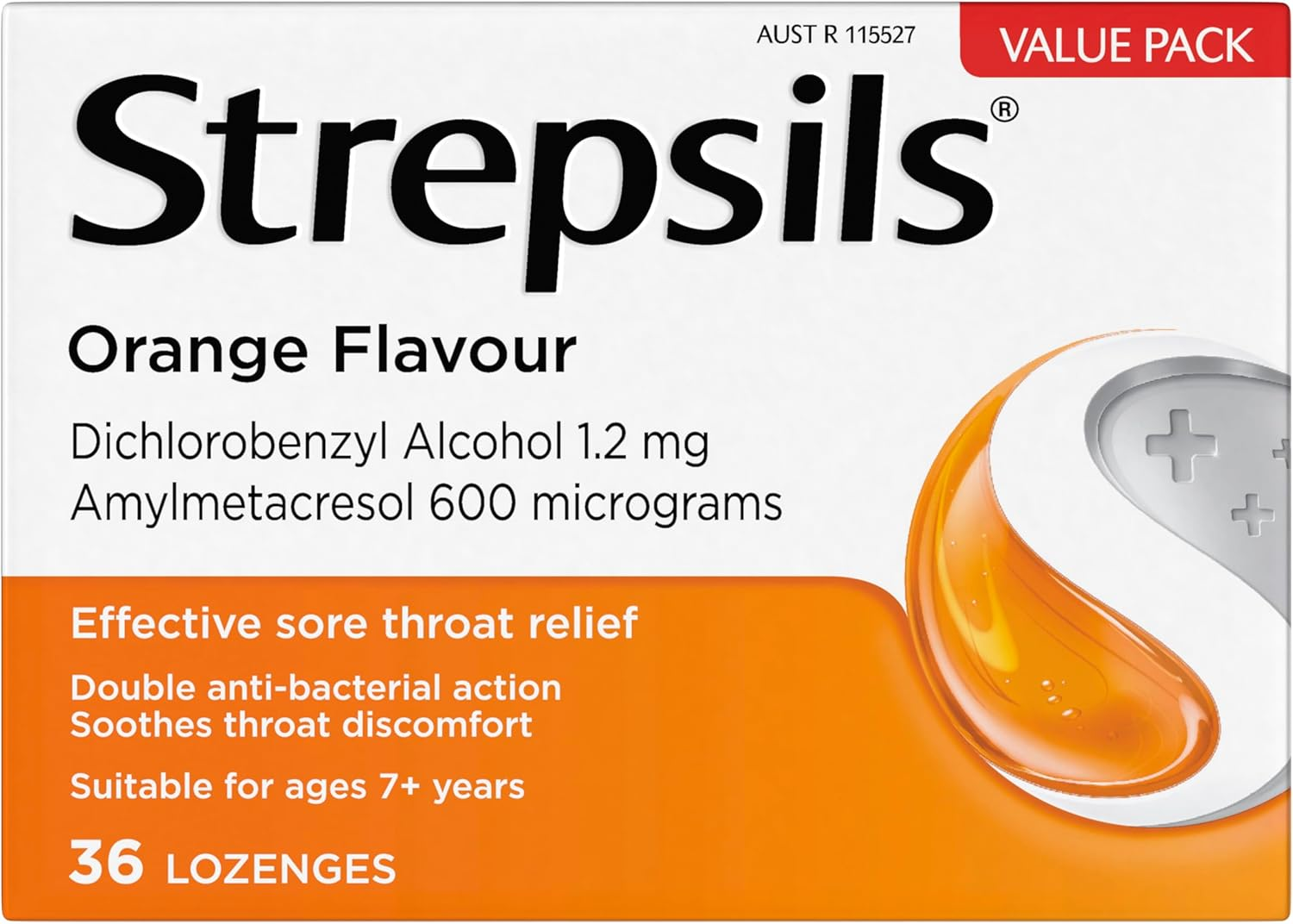 Strepsils Double Antibacterial Soothing Sore Throat Lozenges, Orange, 36 Pack image number 1