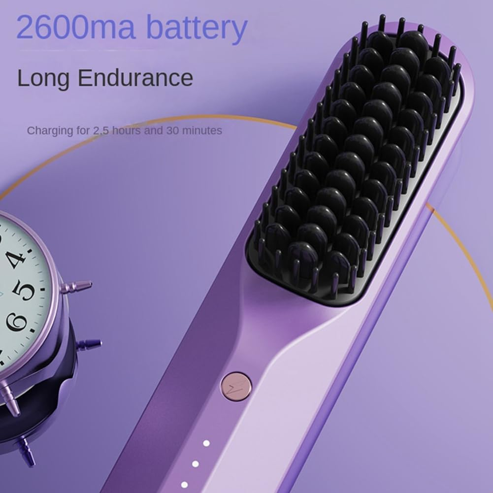 Rechargeable Hot Comb Cordless Hair Brush Straightener Heat Pressing Combs Electric Comb anti Burn Fast Heating-C