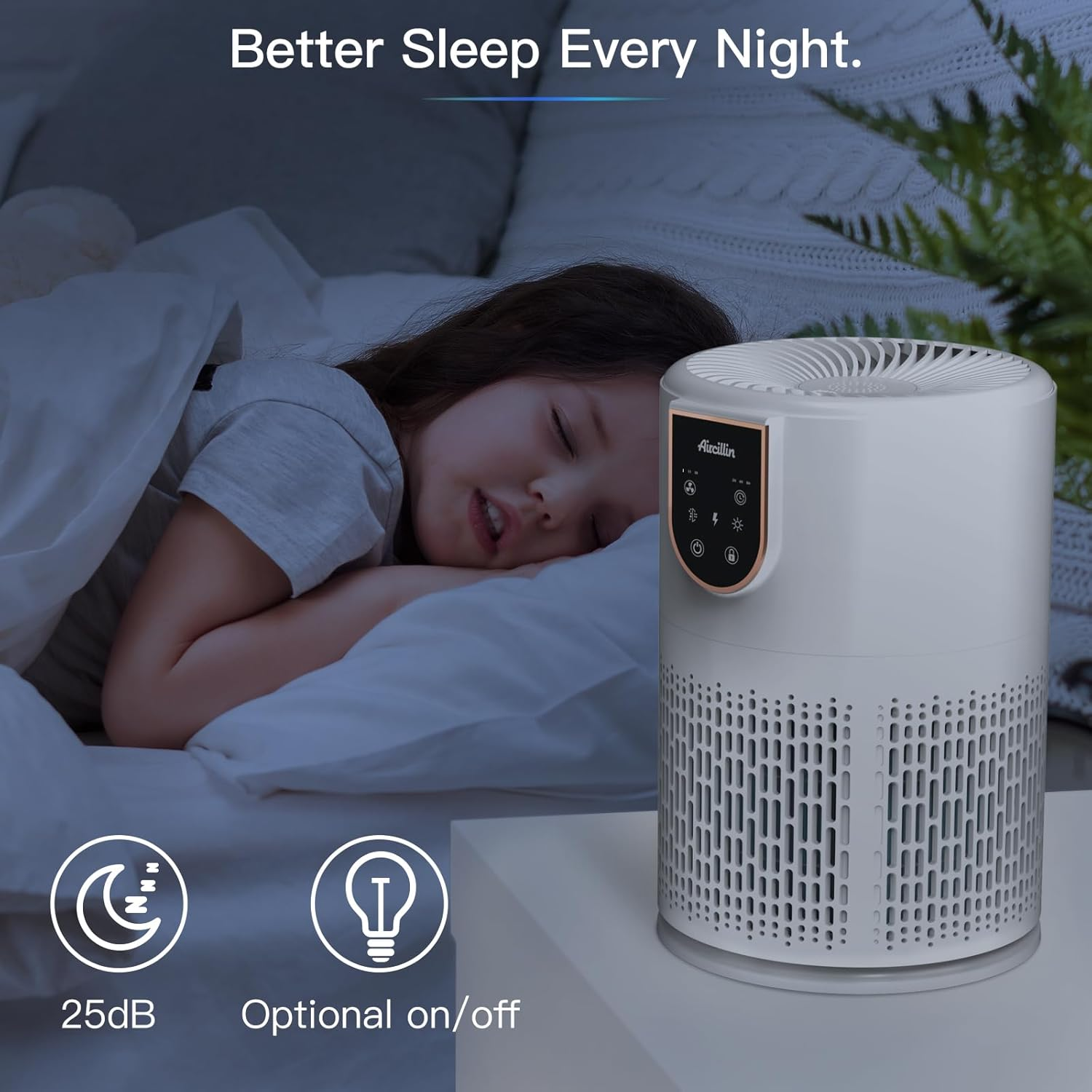 Aircillin Air Purifiers for Home Bedroom, H13 True HEPA Filter Air Cleaner Remove 99.97% 0.3 Micron Particles/Smoke/Pet Dander/Pollen/Odor/For Office, Dorm, Apartment, Kitchen (1-Pack AP0801)