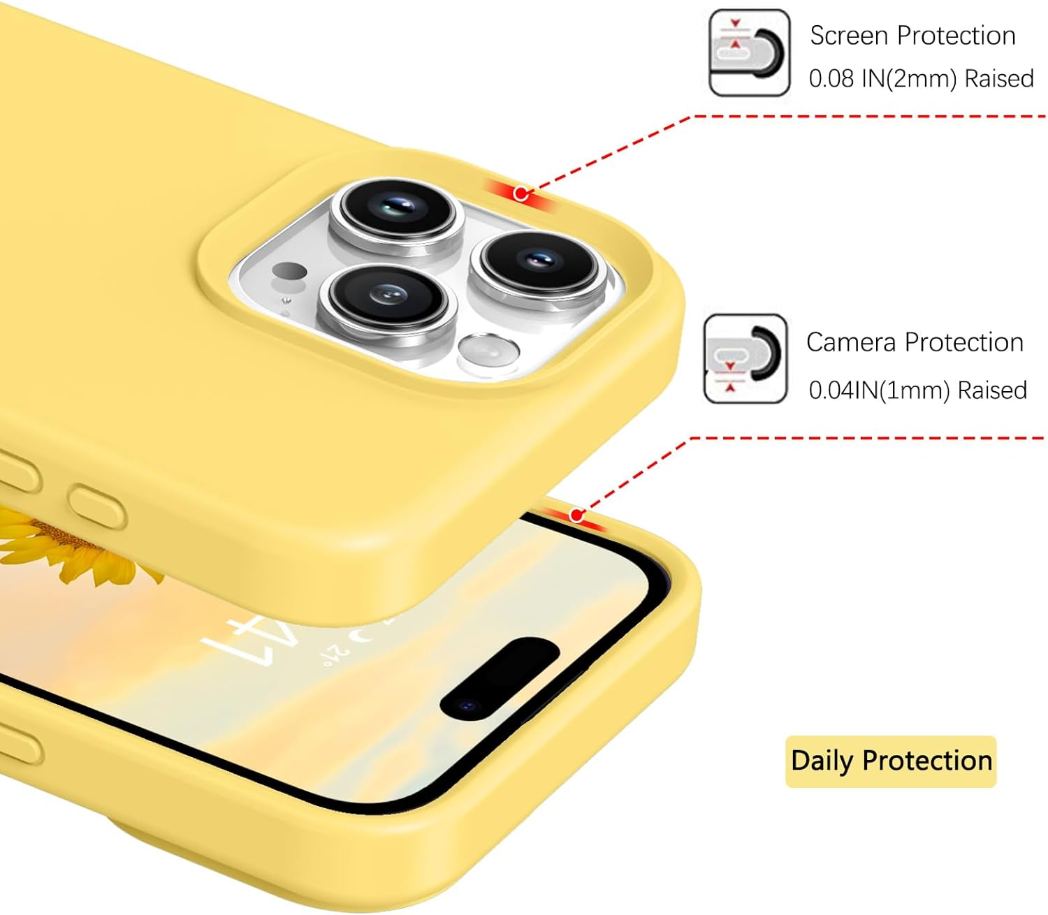 GUAGUA Case for Iphone 15 Pro, Liquid Silicone Soft Gel Rubber Slim Thin Microfiber Lining Cushion Texture Cover Shockproof Protective Phone Cover for Iphone 15 Pro 6.1 Inch, Yellow image number 6