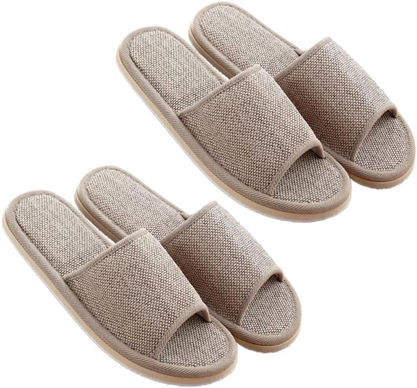 2Pairs Summer Slippers - 26Cm Non Slip Eva Bottom Cotton Linen Slippers Lightweight for Home Hotels and Guest Use Beige image number 1
