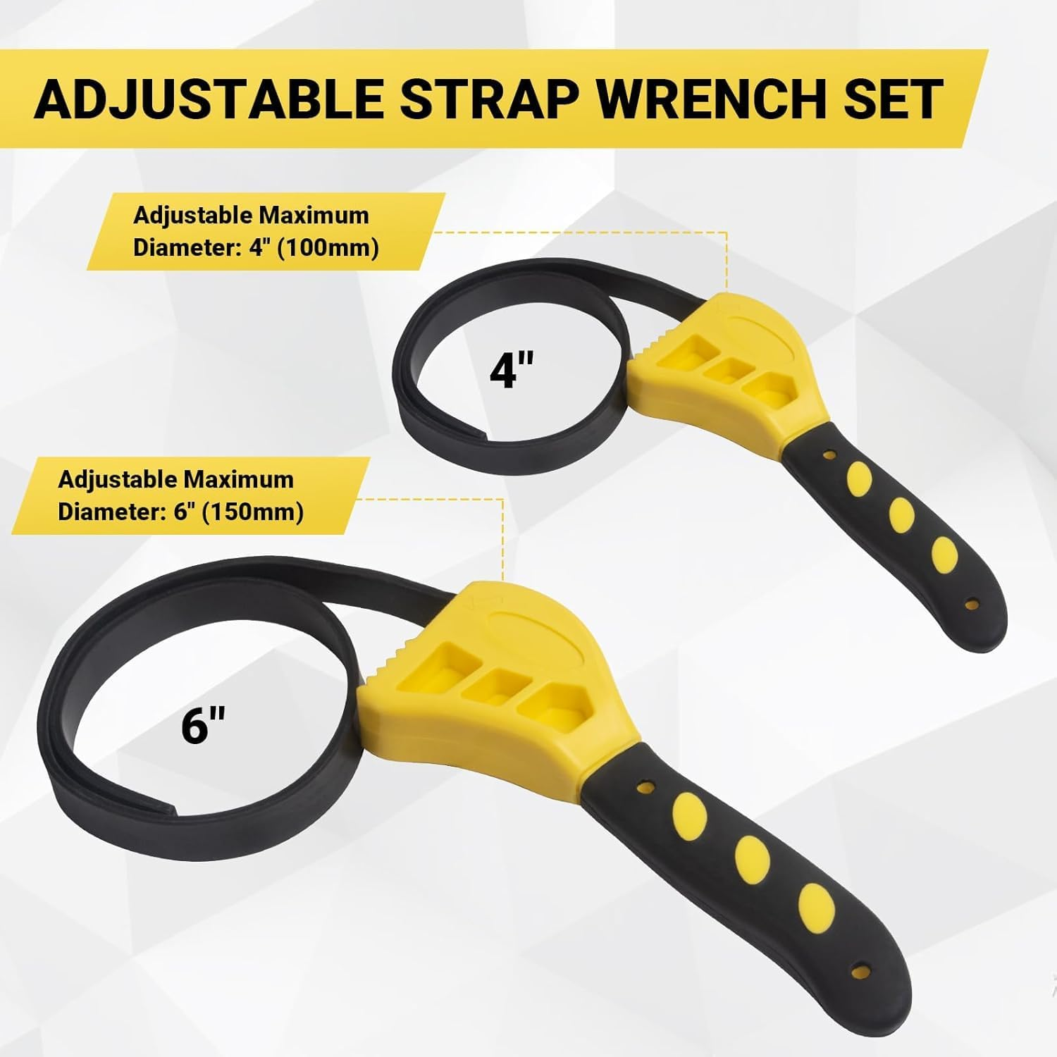 Strap Wrench Set Adjustable Rubber Belt Wrench for Oil Filter Wrench Set, Jar Opener, Fit Shower Head/Water Filter 4" (Small) & 6"(Large), Pack of 2 image number 3